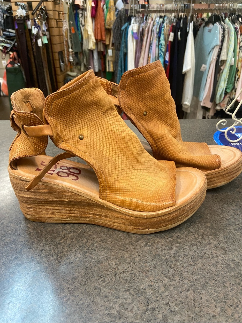 A.S.98 Cognac Open-Toe Wedge Sandal Boots